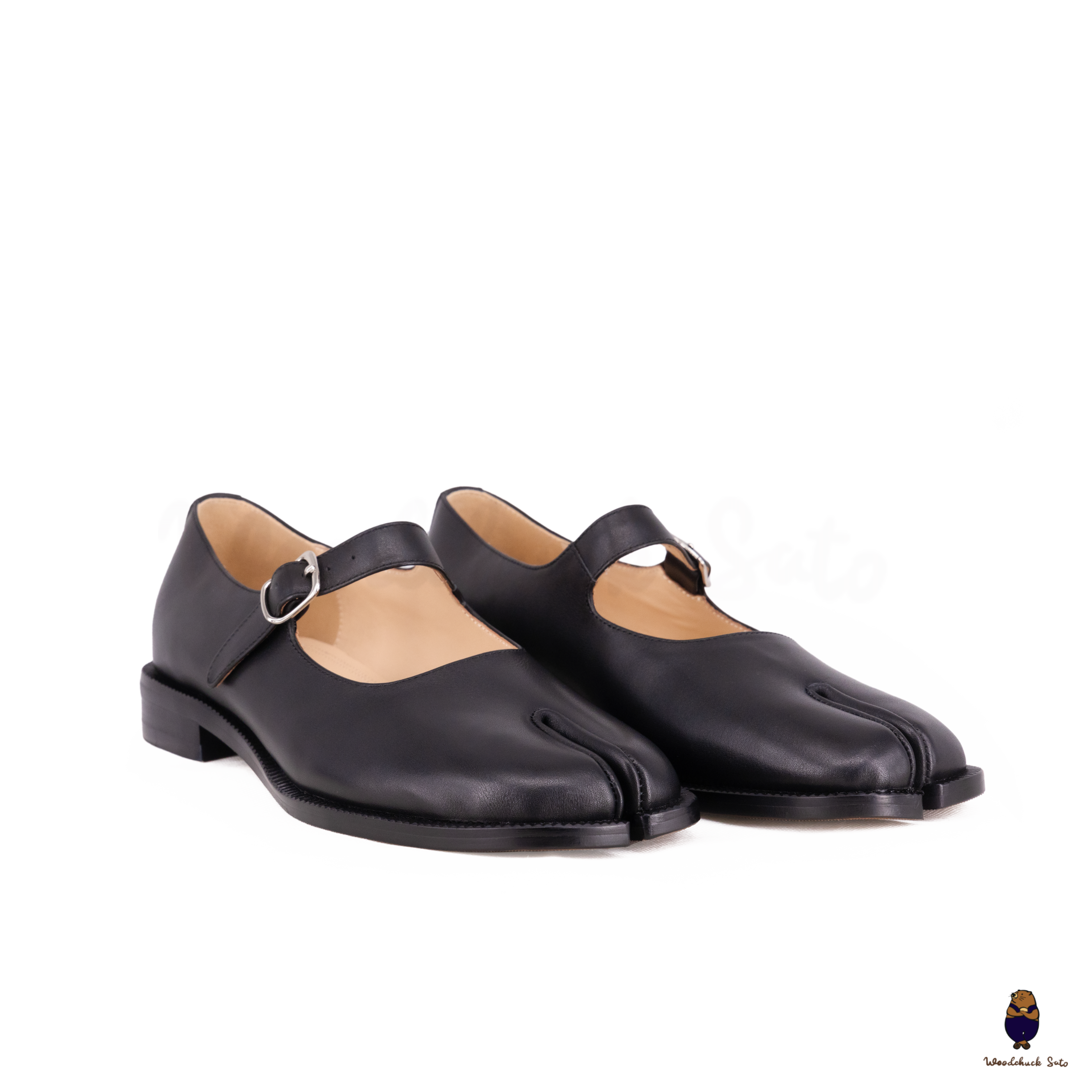 WoodchuckSato Black Classic Cow Leather Tabi Mary Jane Shoes with