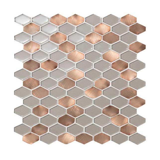 リクシル(INAX) ガラス&メタルミックスモザイク メタガラス 変形六角形