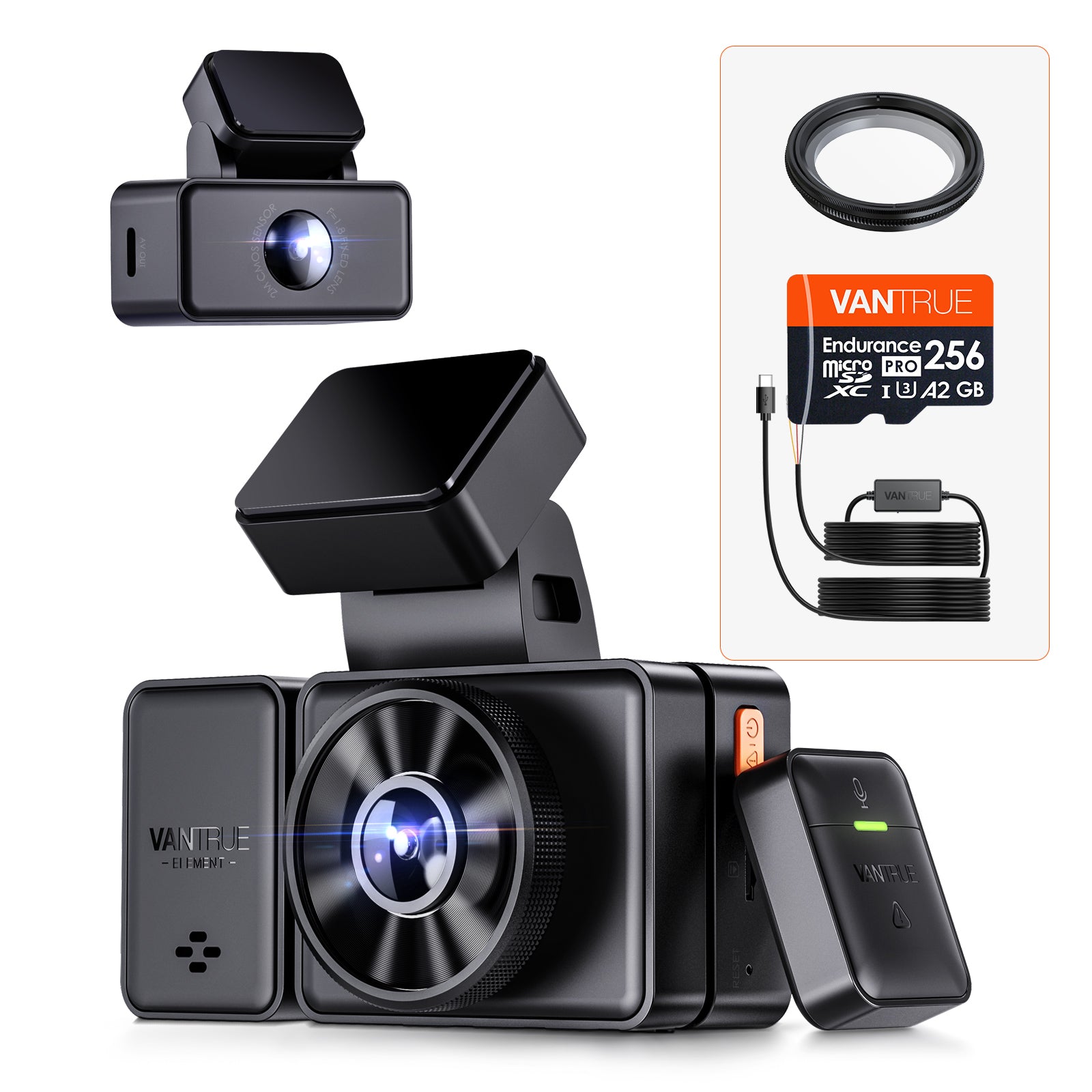 Vantrue E3 3 Channel 2.5K Dash Cam – WiFi, GPS, Voice Control, HDR