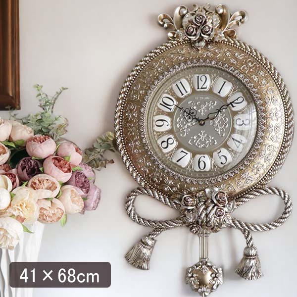 アンティークロココ 振り子付きウォールクロック(壁掛け時計) ローズ