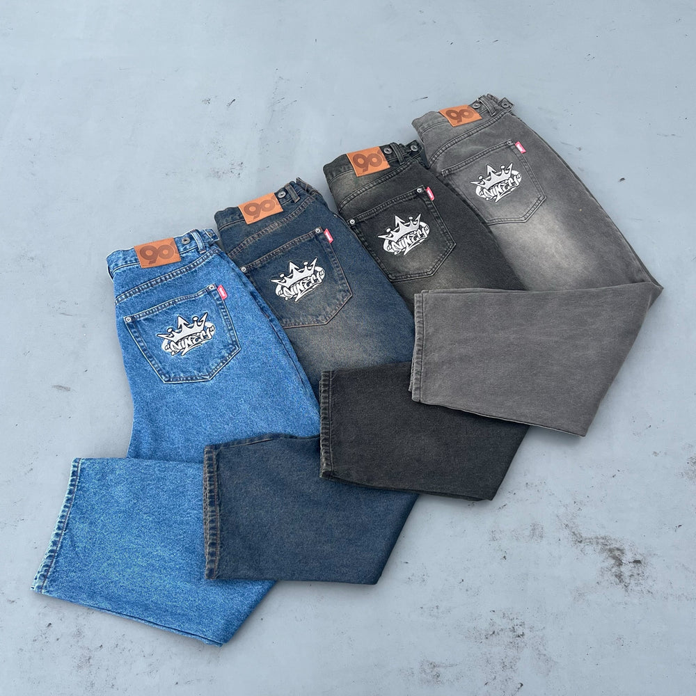 King Logo Wide Tuck Denim Pants – YZ