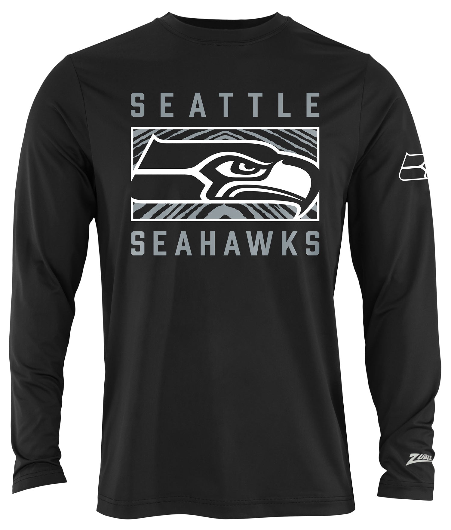 Zubaz NFL Men's Black End Zone Long Sleeve T-Shirt, Seattle Seahawks