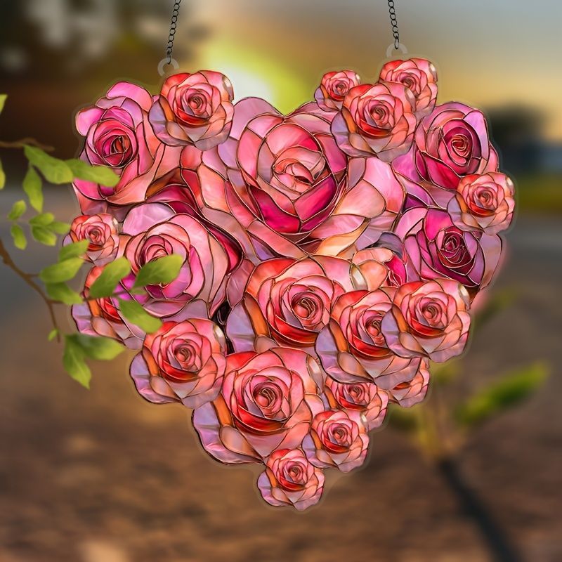 サンキャッチャー プラスチック製 壁飾り バラ 薔薇のハート ステンド