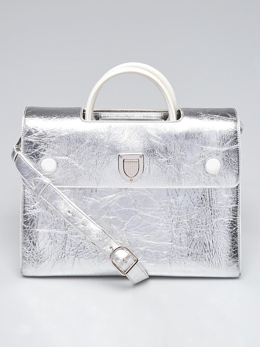 Christian Dior Silver Crinkle Leather Large Diorever Bag | Yoogi's