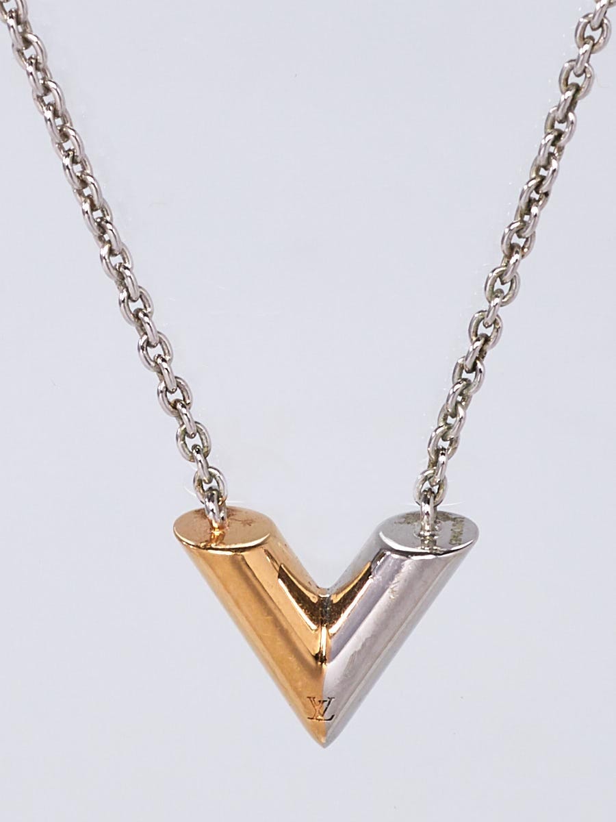 Louis Vuitton Silver/Gold Metal Essential V Necklace | Yoogi's Closet