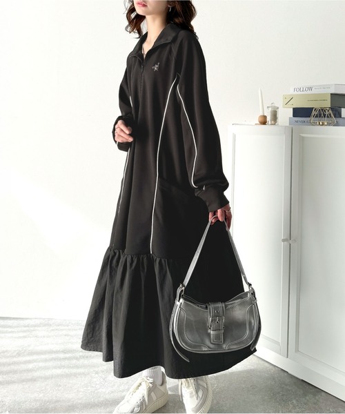 セール】スポーツMIIX!胸元刺繍入り異素材ドッキングハーフジップ