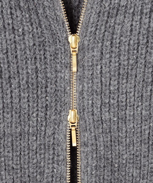 セール】【洗える】スパンコールバルキー ダブルジップ ニットブルゾン