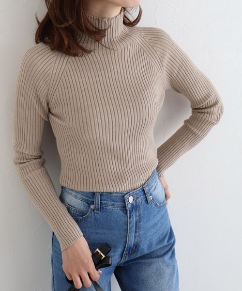 セール】ストレッチリブハイネックニット（ニット/セーター）｜Pierrot