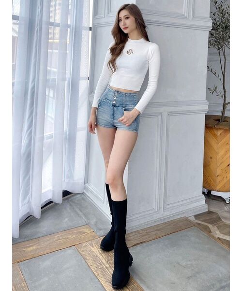 GYDA（ジェイダ）の「ハイウエストベーシック ショートパンツ（デニム