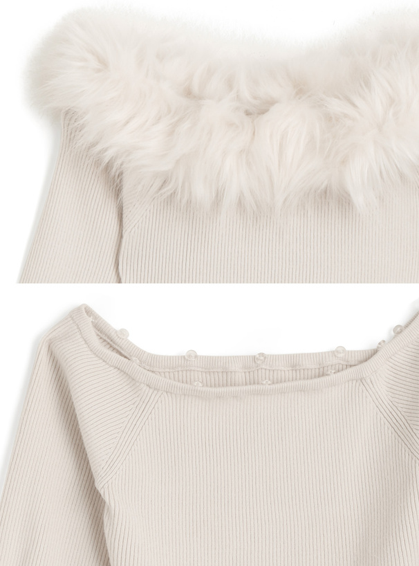 三上悠亜 ファーオフショルダーニットトップス[an1271] | レディース