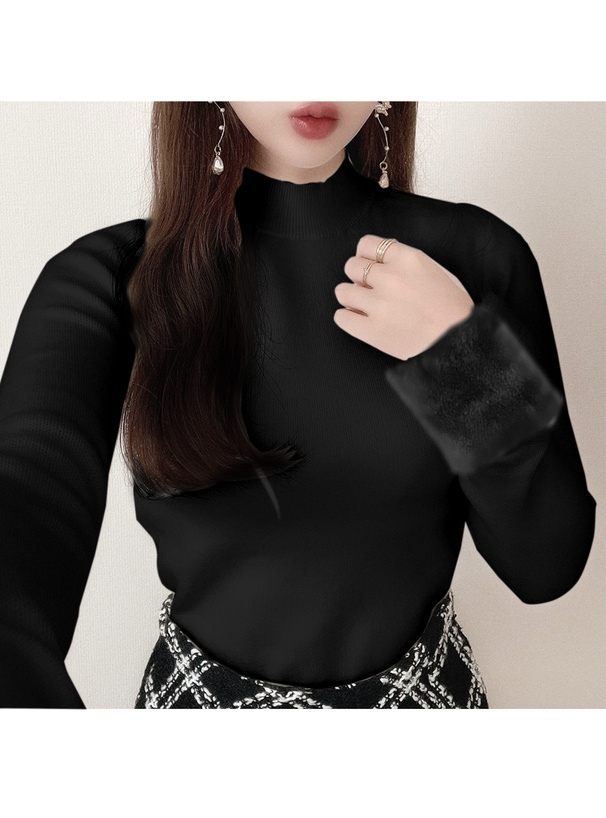 ファースリーブモックネックニットトップス[an1343] | レディース