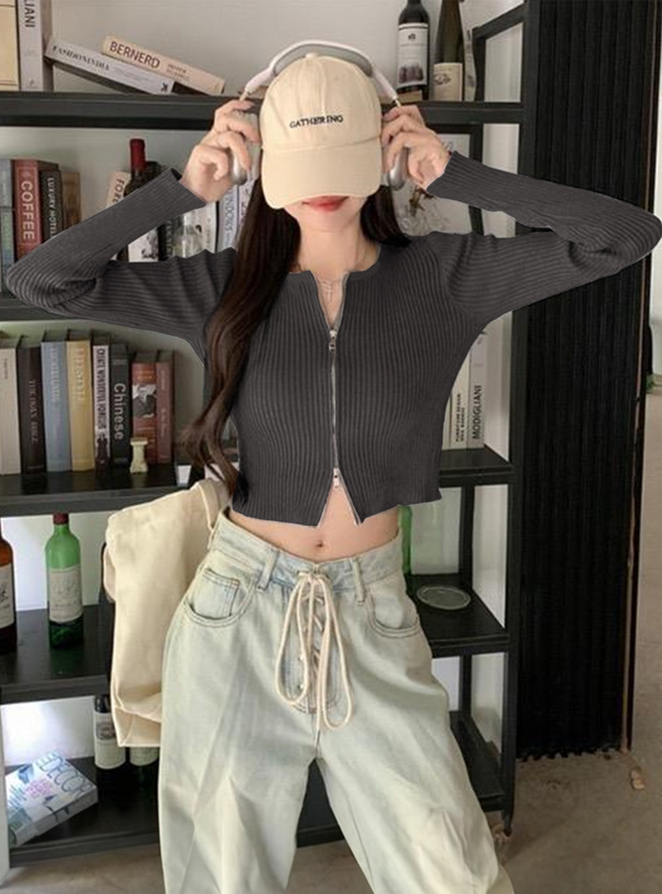 ダブルジップショート丈ニットトップス[an1574] | レディース