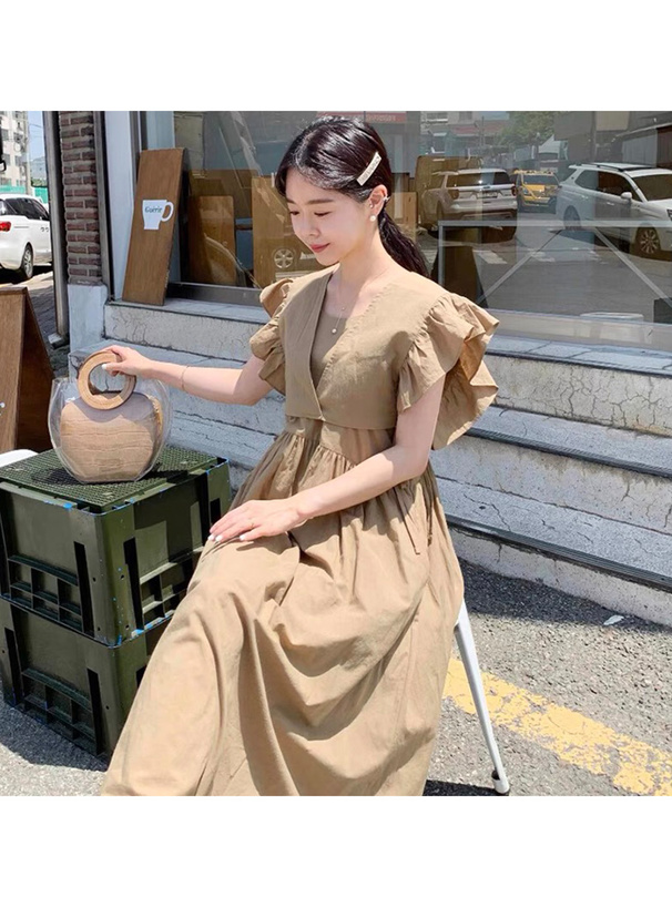 フリルリボンショート丈トップスXキャミワンピースセットアップ[at1816