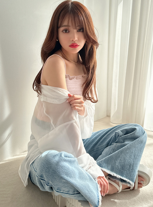 シャーリングジャガードフリルキャミソール[dk884] | レディース