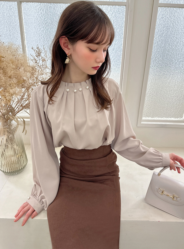 パールタックネックブラウス[jh59] | レディースファッション通販の