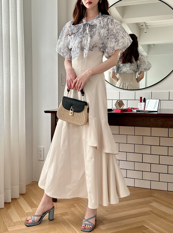 アシンメトリーフリルフレアスカート[js21] | レディースファッション