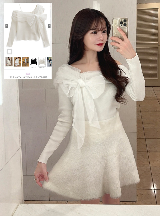 ワンショルチュールリボンニットトップス[lt66] | レディース