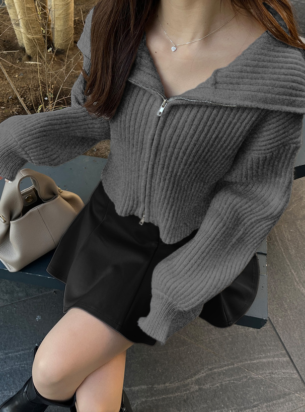 ダブルジップショート丈リブニットトップス[lt33] | レディース