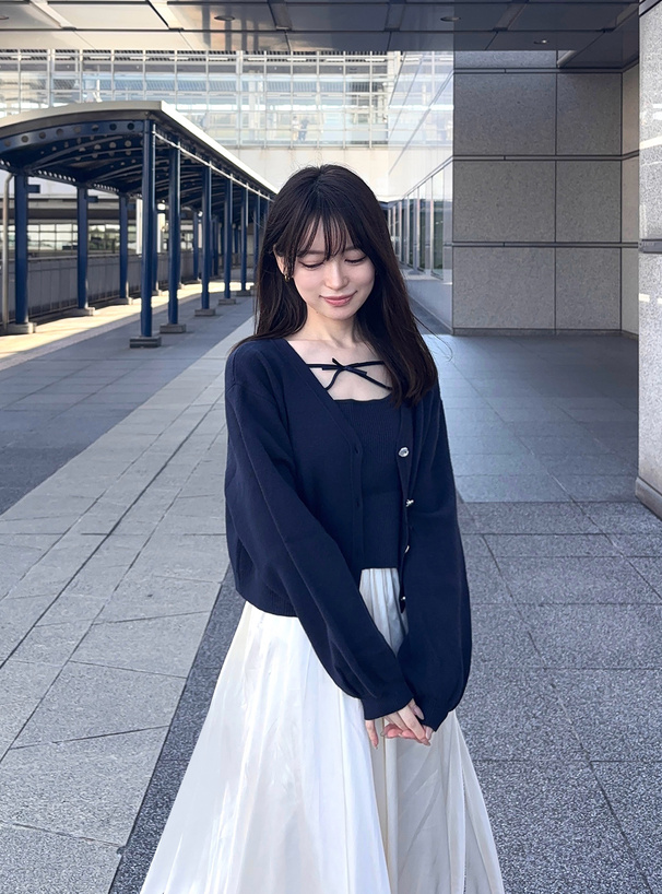 ビジューカーディガン×リボンキャミソールニットアンサンブル[mb1585