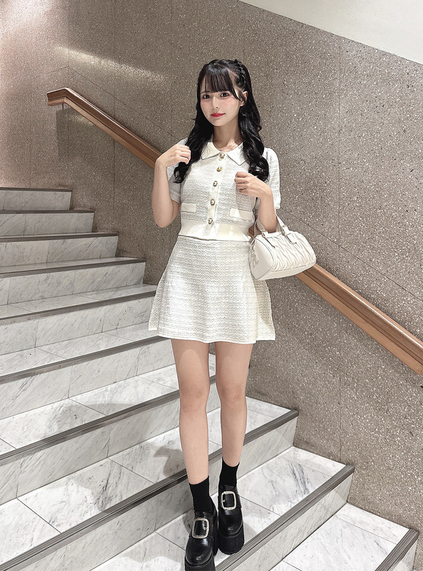 カーディガンxフレアミニスカートラメツイードセットアップ[mb1611