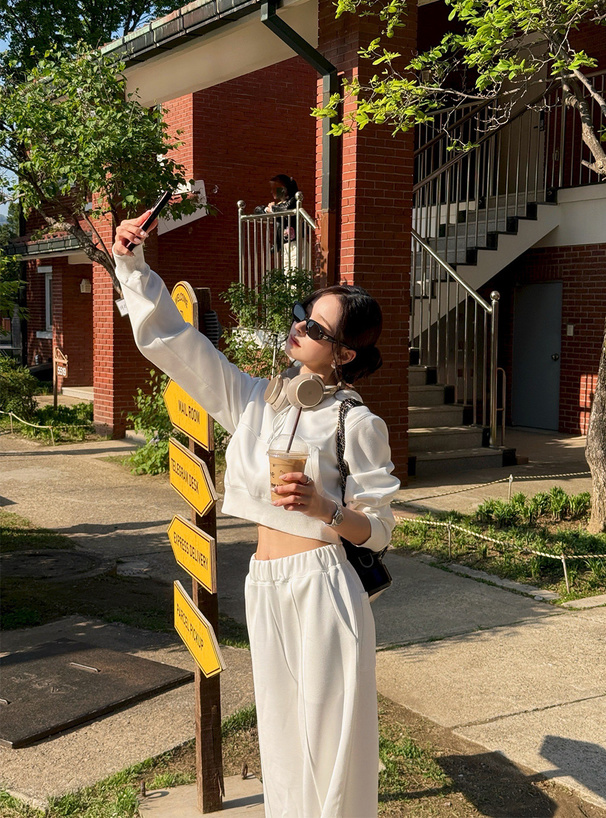 フリージアショート丈パーカー×ワイドパンツセットアップ[pm606