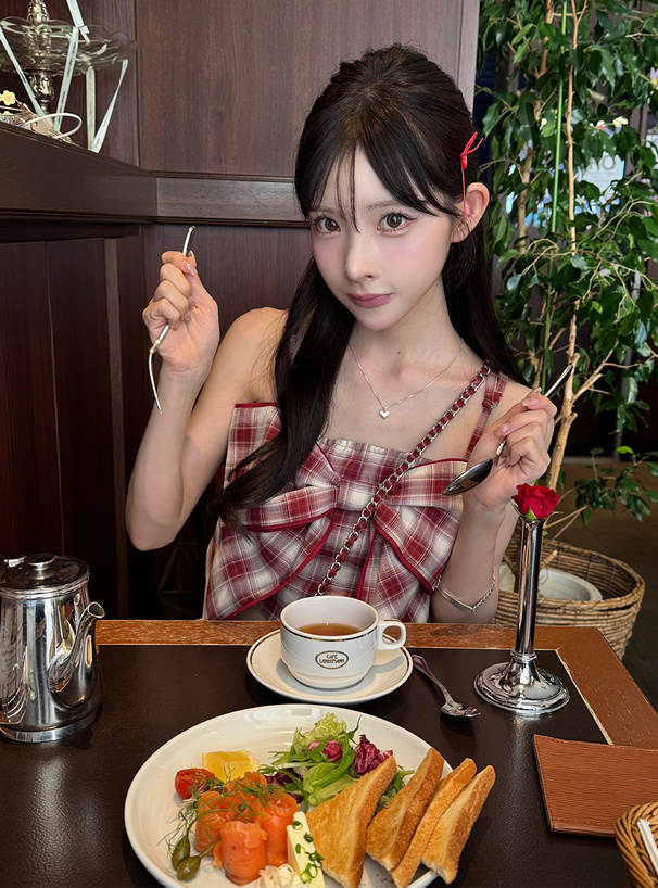 チェック柄ビッグリボンキャミソールビスチェ[tg865] | レディース