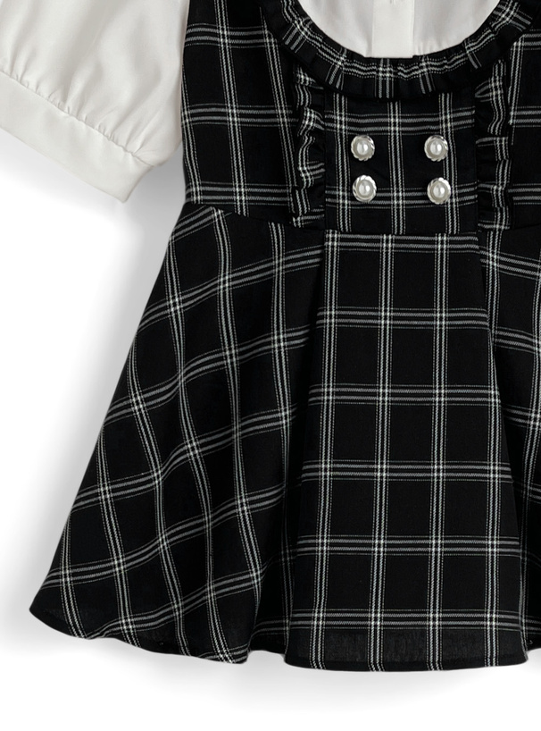 チェック柄レイヤード風チュニック×フリルパンツセットアップ[za009a