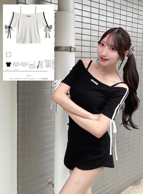 サイドリボンラインオフショルダートップス[mh99] | レディース