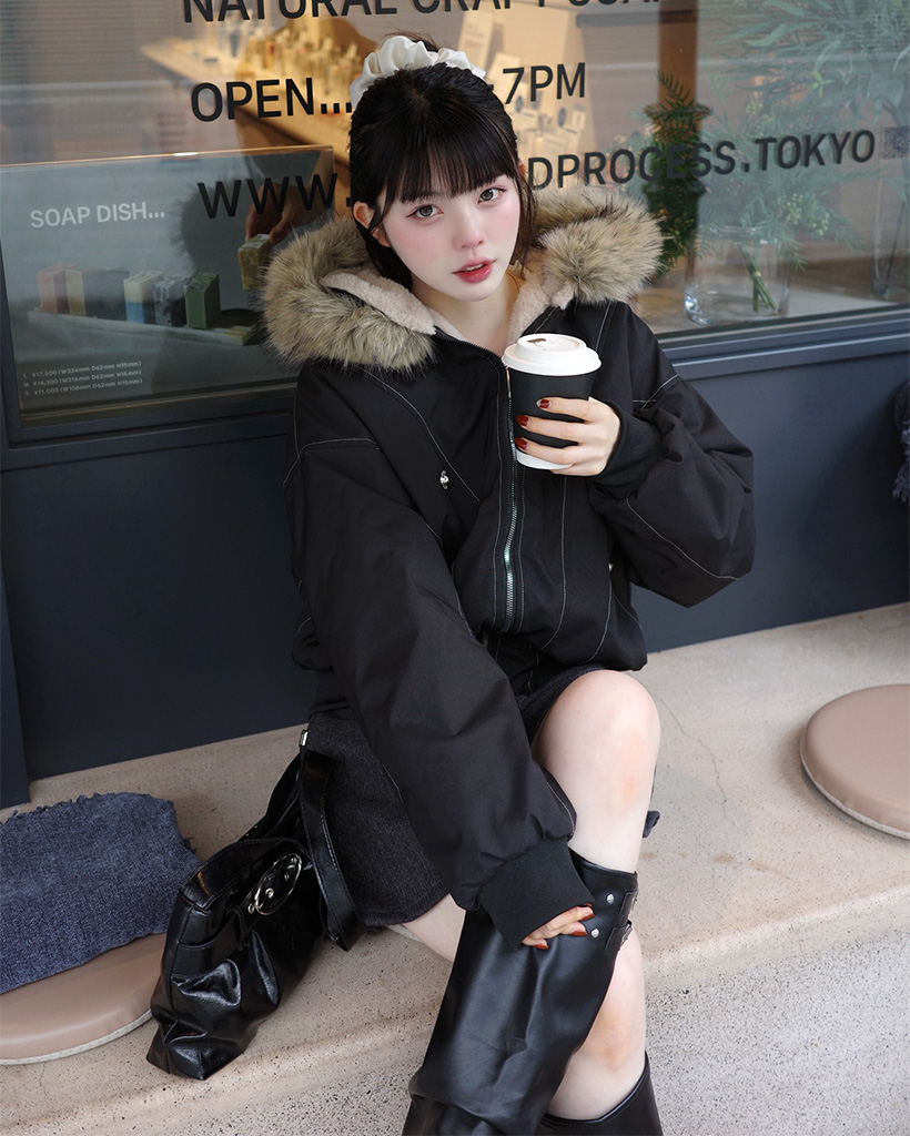 オーバーフィットファーフードジャンパー | ファッション通販サイト NUGU