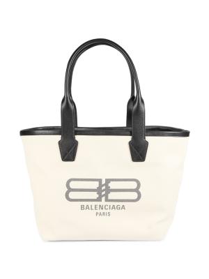 Balenciaga Leather Trim Logo Jumbo Canvas Tote Bag on SALE | Saks