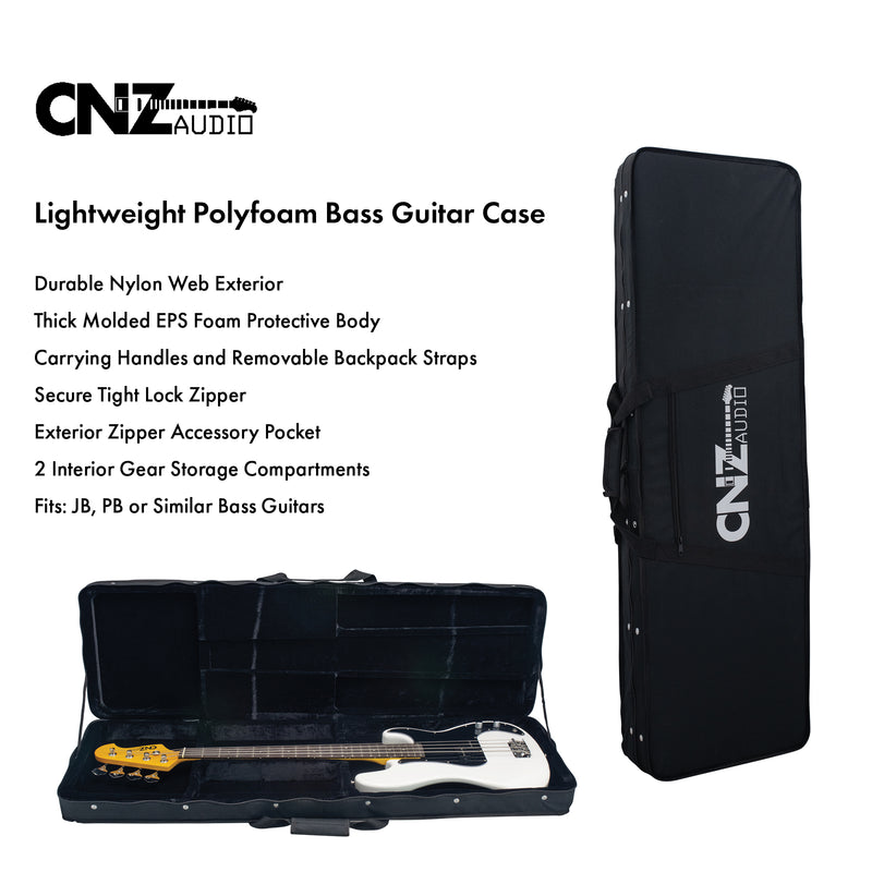 Lightweight Polyfoam Bass Guitar Case - Black | CNZ Audio