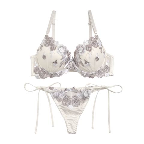 Rose刺繍ブラジャー&サイド紐Tバックショーツ［激売れ］│下着
