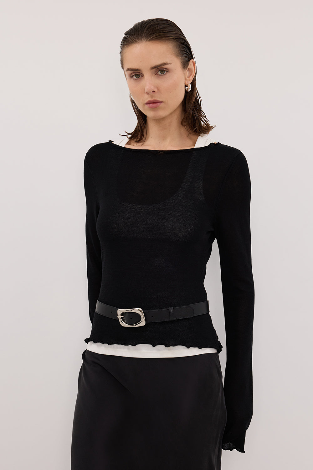 BLAKE BLACK BOAT NECK KNIT TOP – DISSH