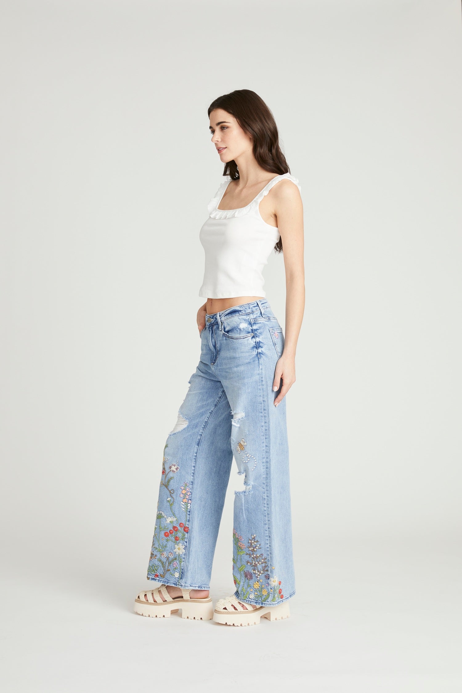 Marlena Wide Leg - Flower Fields – Driftwood Jeans