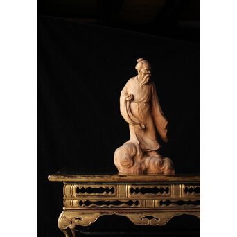 太田南海 桃仙人 木彫像 X438｜骨董店 のびる 古美術 骨董 和風建具 蔵