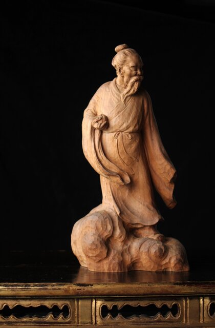 太田南海 桃仙人 木彫像 X438｜骨董店 のびる 古美術 骨董 和風建具 蔵