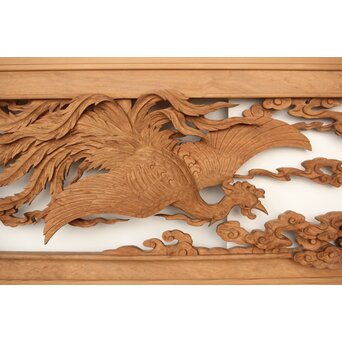 雲海鳳凰図 木彫欄間 2枚1組 R0288｜骨董店 のびる 古美術 骨董 和風