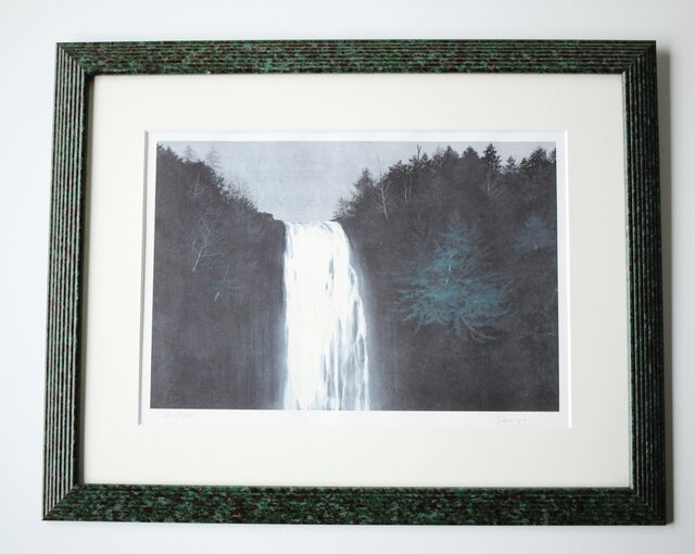 千住博「滝・崖の木」Hiroshi Senju Water fall リトグラフ 額装 Z513