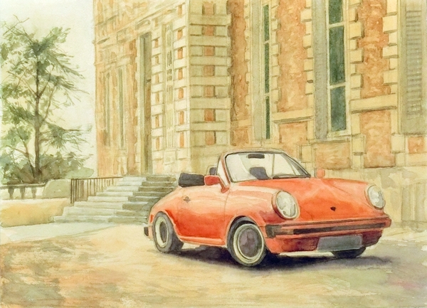 夕暮れの赤い車」 by TAKA｜Artmeter｜暮らしを彩るアートが、きっと