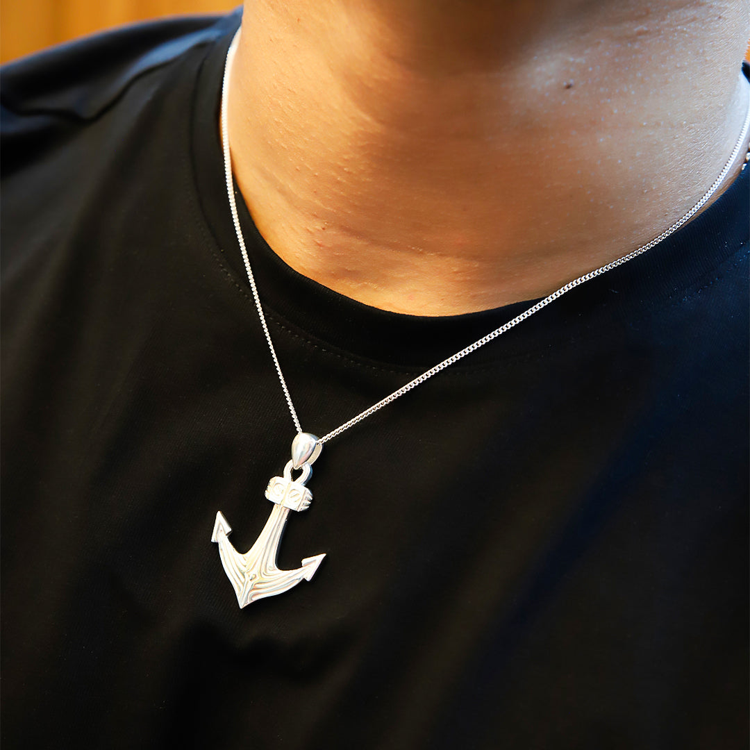 Best Offer on Sterling Silver 925 Chain With Anchor Pendant Men's