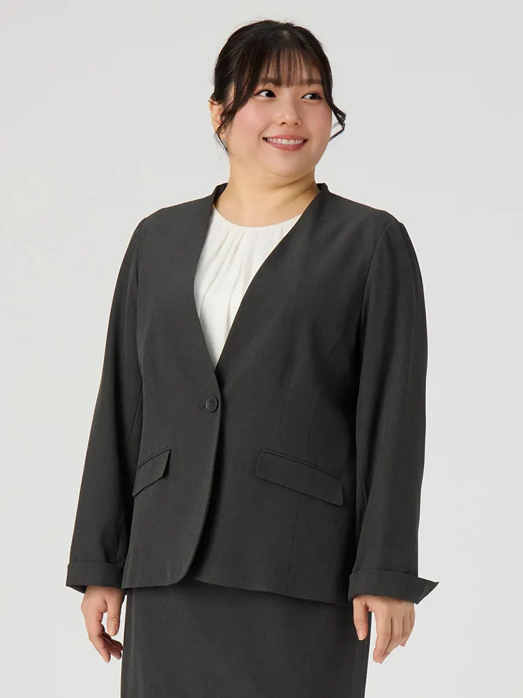 ネイビー 【17・19号限定】【WEB限定】洗えるストレッチノーカラー