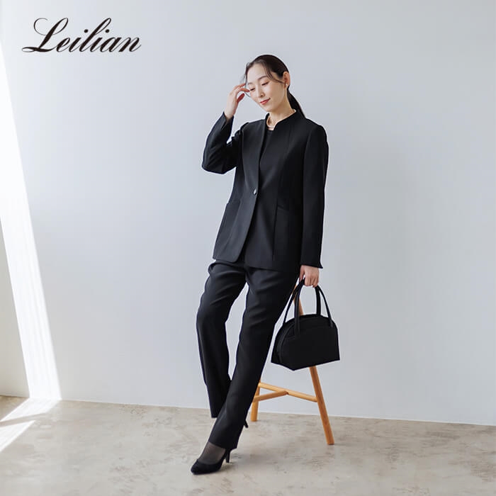 レリアン×東京ソワール／ブラウス付きパンツスーツ 7号・ブラック