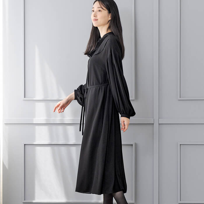 洗える｜ピンタックがポイントのワンピース M・ブラック｜東京