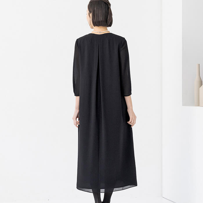 リボン付き前開きロングワンピース 7号・ブラック｜東京ソワール