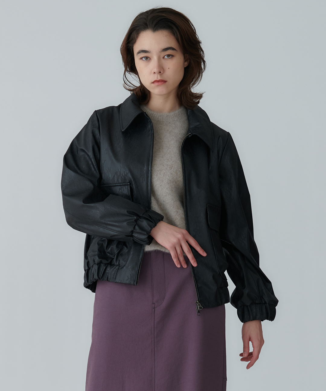 エンボスレザーカラーブルゾン – FACE SANS FARD