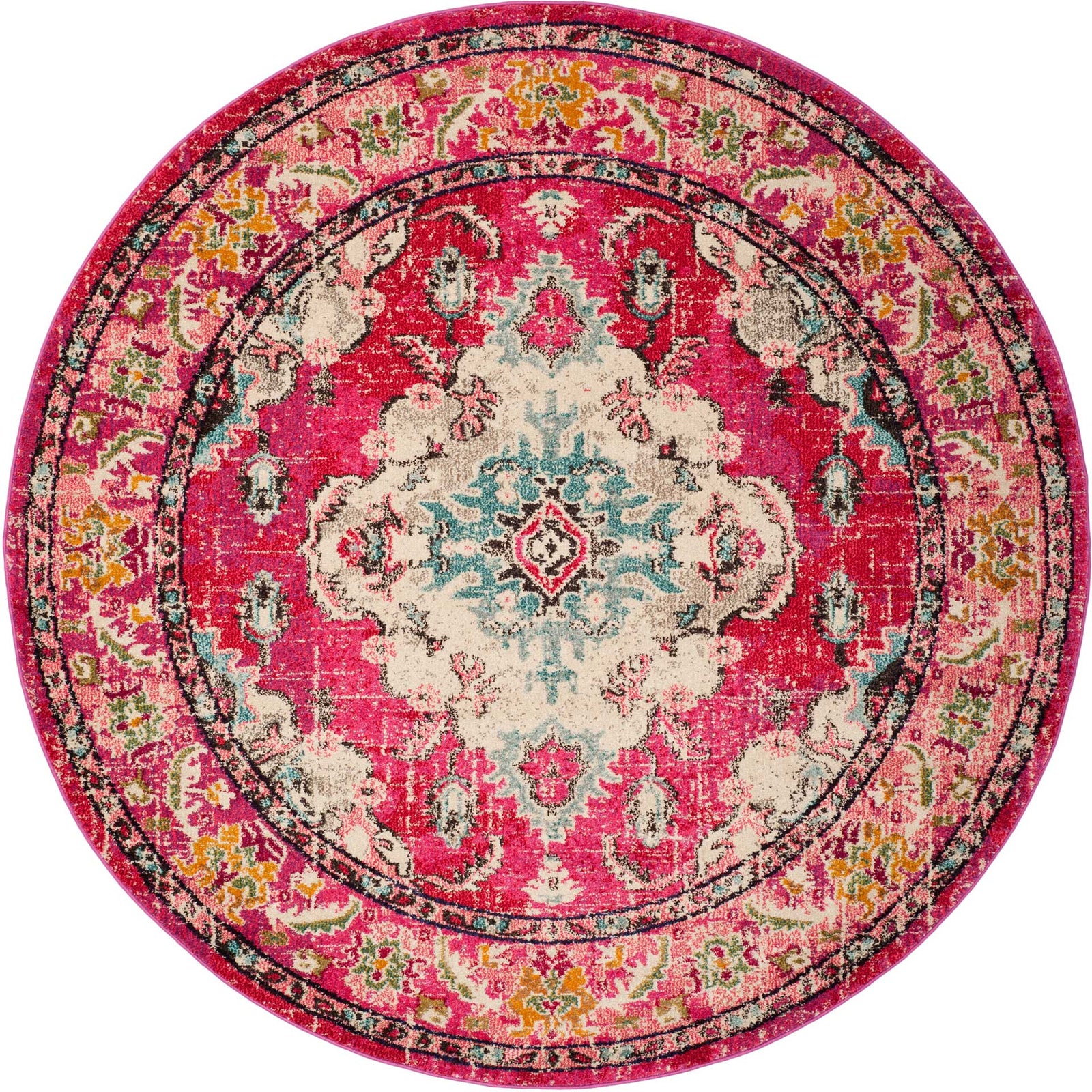 Monaco Pink/Multi Round Rug - Froy.com