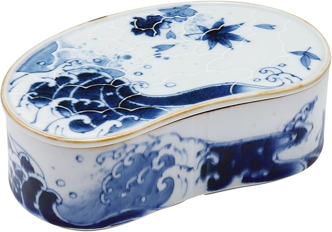 蓋物｜染付｜波濃春秋｜繭型 – Hanaya