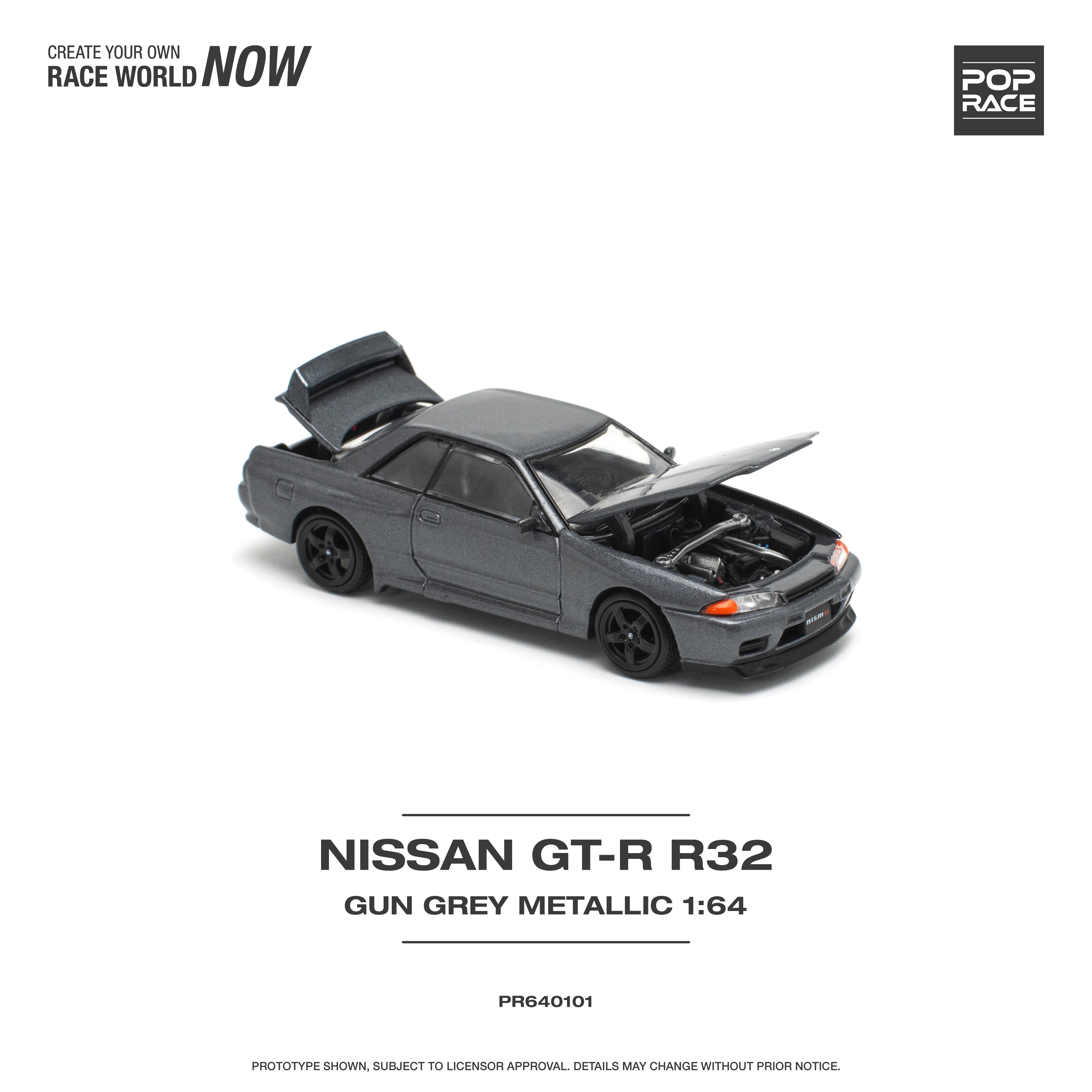 POPRACE 1:64 NISSAN SKYLINE GT-R R32 - GUN GREY METALLIC PR640101
