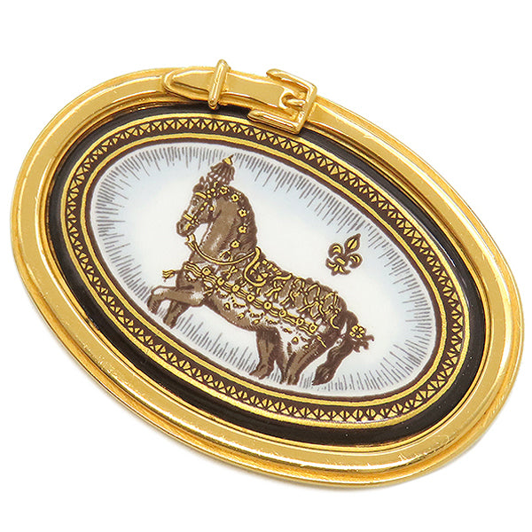 エルメス HERMES エマイユ ホワイトXブラウンXゴールド GP 七宝焼き