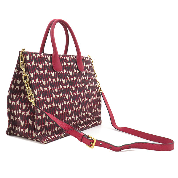 ミュウミュウ MIU MIU 2WAY トート 5BG156 レッド キャンバス レザー